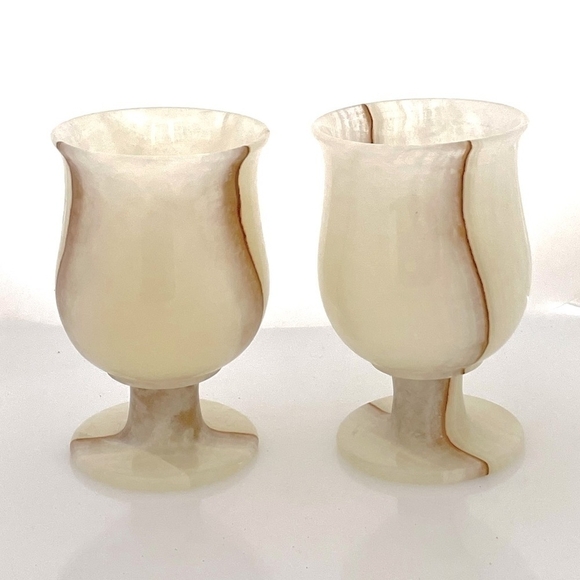 Vintage Collectible Exclusive 2x ONYX Natural Stone Wineglass Glasses in Box - Picture 3 of 5